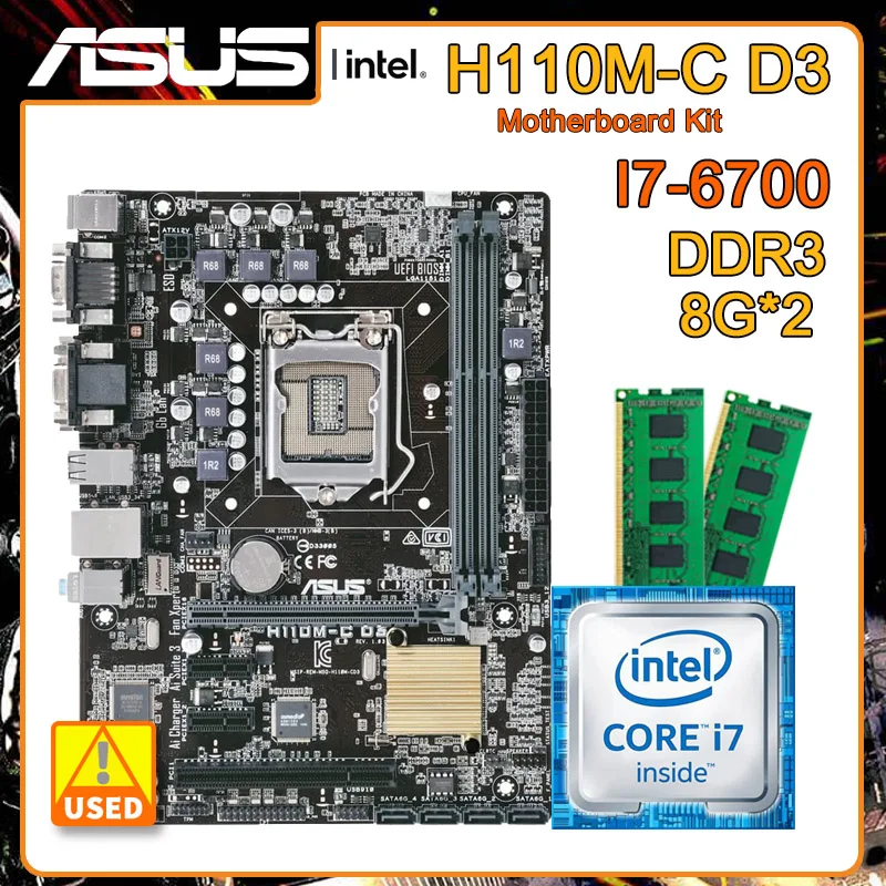 

Комплект материнской платы LGA 1151 с Core i7-6700 cpu и 2 * DDR3 8G RAM ASUS H110M-C D3 Intel H110 комплект материнской платы Micro-ATX