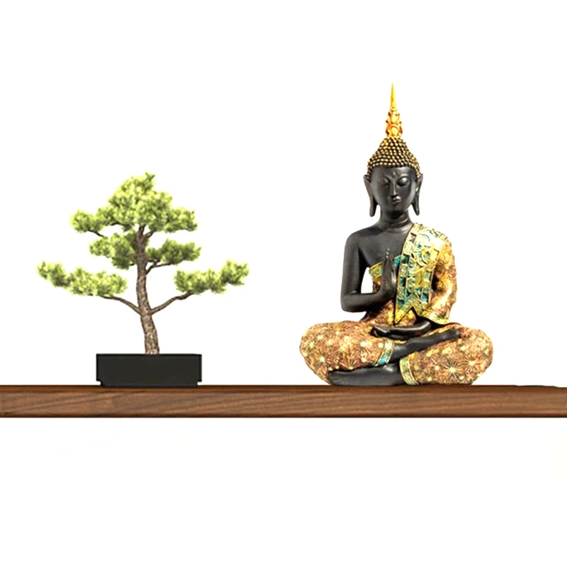 

Статуя Будды, искусственная скульптура, зеленая смола, ручная работа, буддизм, индуистская фигурка фэншуй, медитация, украшение для дома и а...
