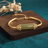 new china style bracelet frosted craft gold copper alloy inlaid imitation hetian jade jasper jewelry bangles bracelets for women