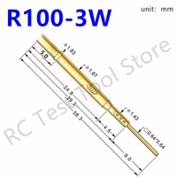 100pcspack r100 3w test probe tapered brass tube spring test probe for electrical length 38 3mm needle dia 1 67mm test tool