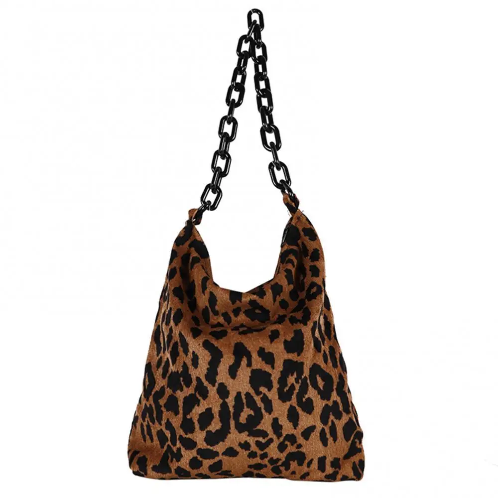 

Women Corduroy Shoulder Bag Retro Leopard Pattern Chain Handbag Large Capacity Handbag Underarm Chain Pouch Bucket Bags