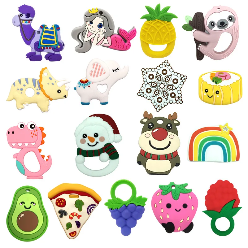 

Silicone Teether Rodent Cartoon Animal Octopus Triceratops Elephant Christmas Snowman Elk BPA Free DIY Baby Teething Pacifier