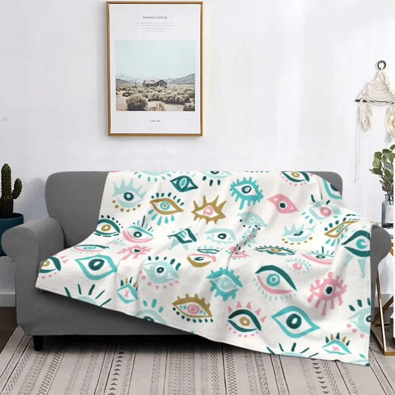 

Mystic Eyes Nazar Boncugu Fleece Throw Blanket Eyelash Evil Blue Eye Blankets for Home Outdoor Lightweight Bedding Throws