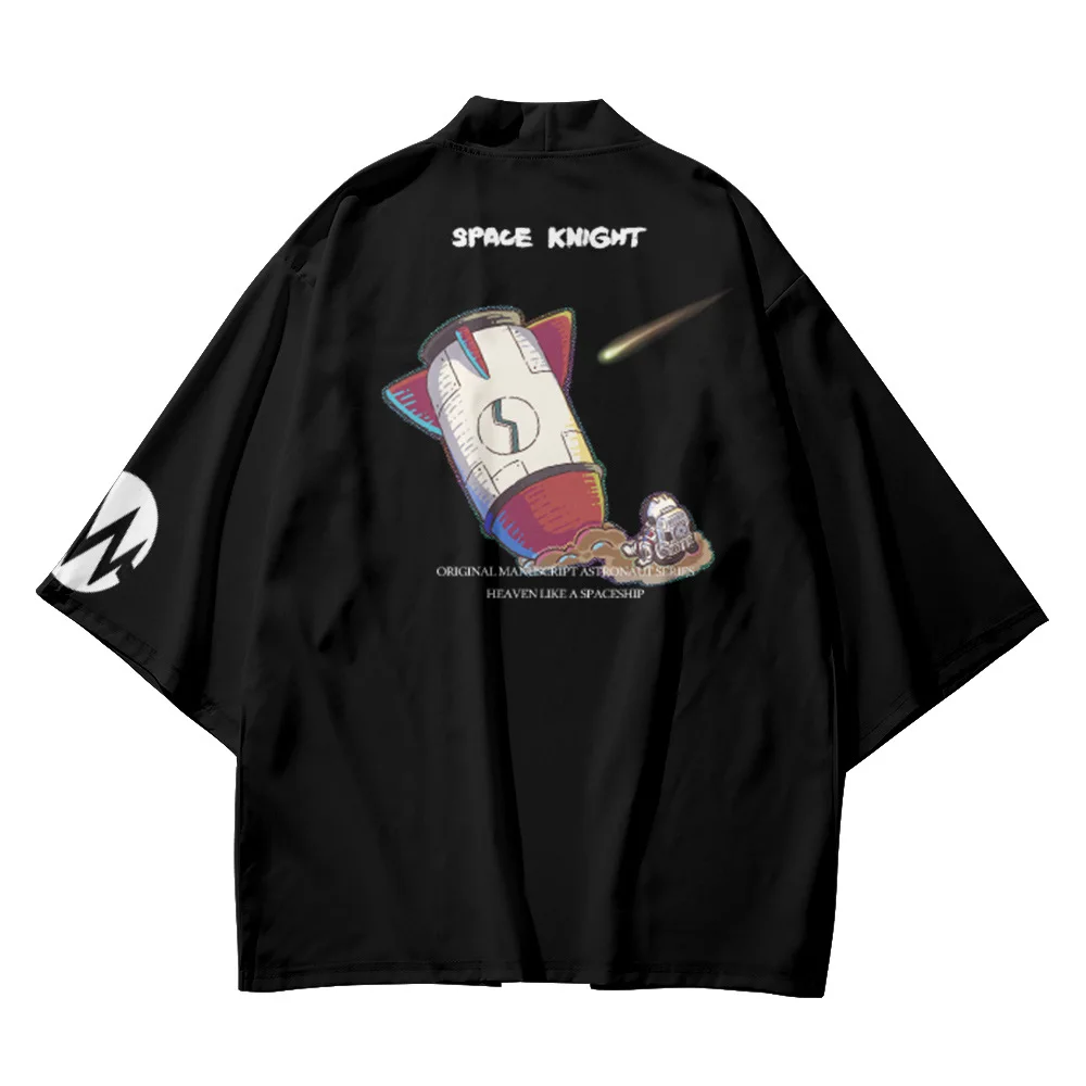 

Кардиган для мужчин и женщин, юката, кимоно, Пляжная уличная одежда, традиционная азиатская одежда, с рисунком космического рыцаря, ракеты