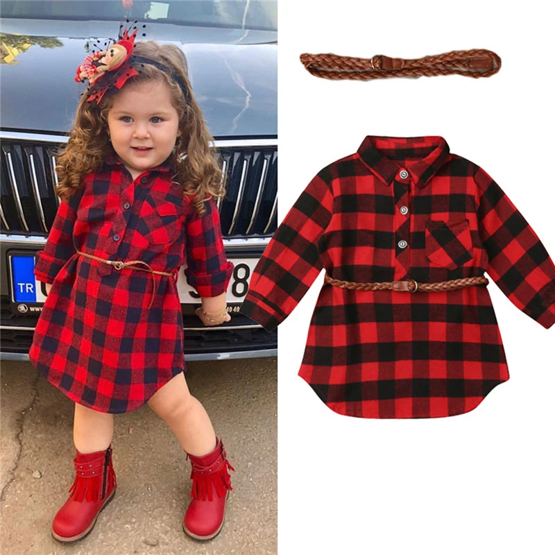 

Baby Girls Dress Toddler Newborn Kids Red Plaid Cotton Princess Party Long Sleeve Dress 0-5T Girl Winter Clothes