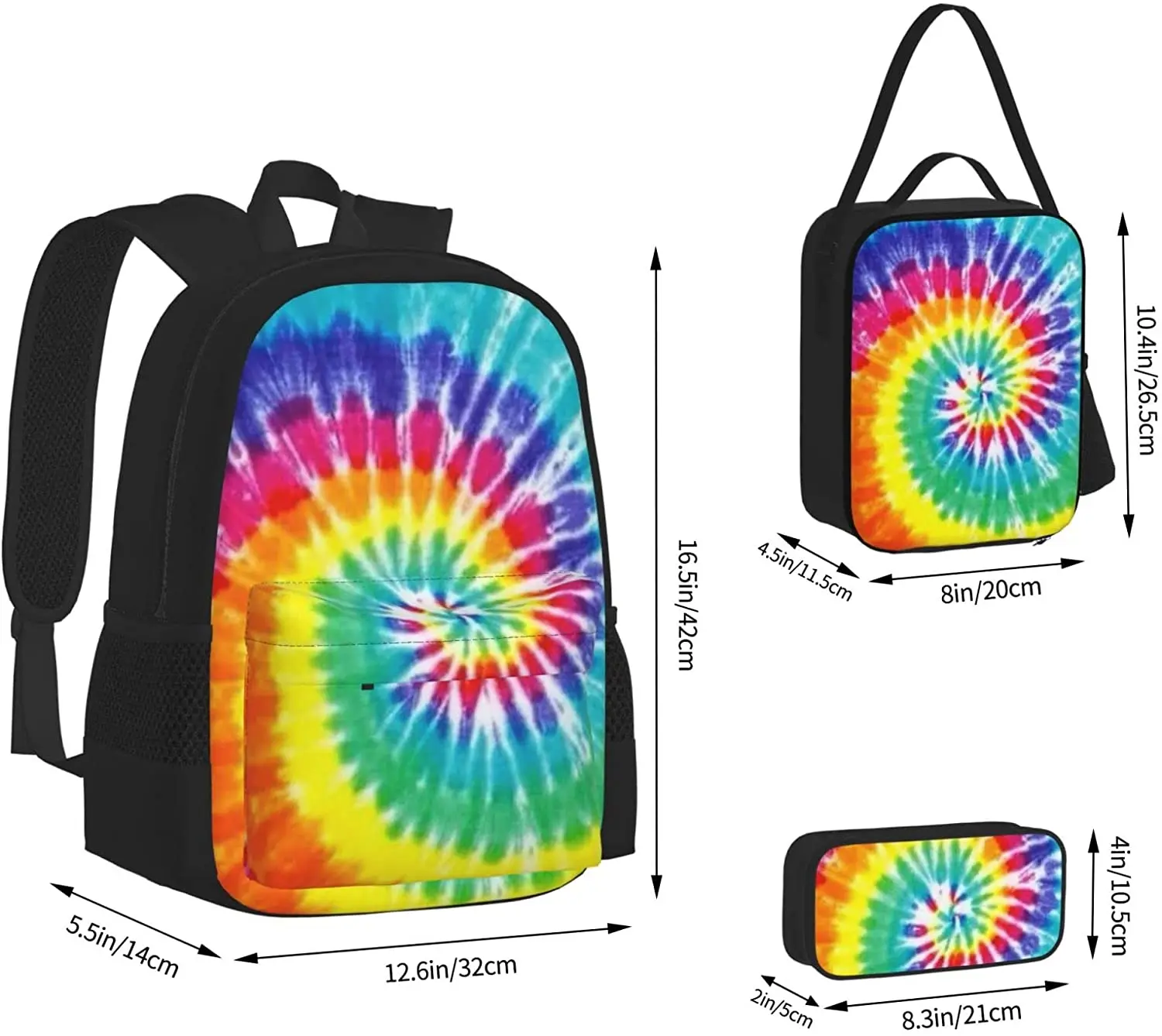 Kids School Backpack Tie Dye Schoolbag Travel Bag Casual Daypack Lunch Bag Pencil Case for Boys Teens Girls 3pcs Sets
