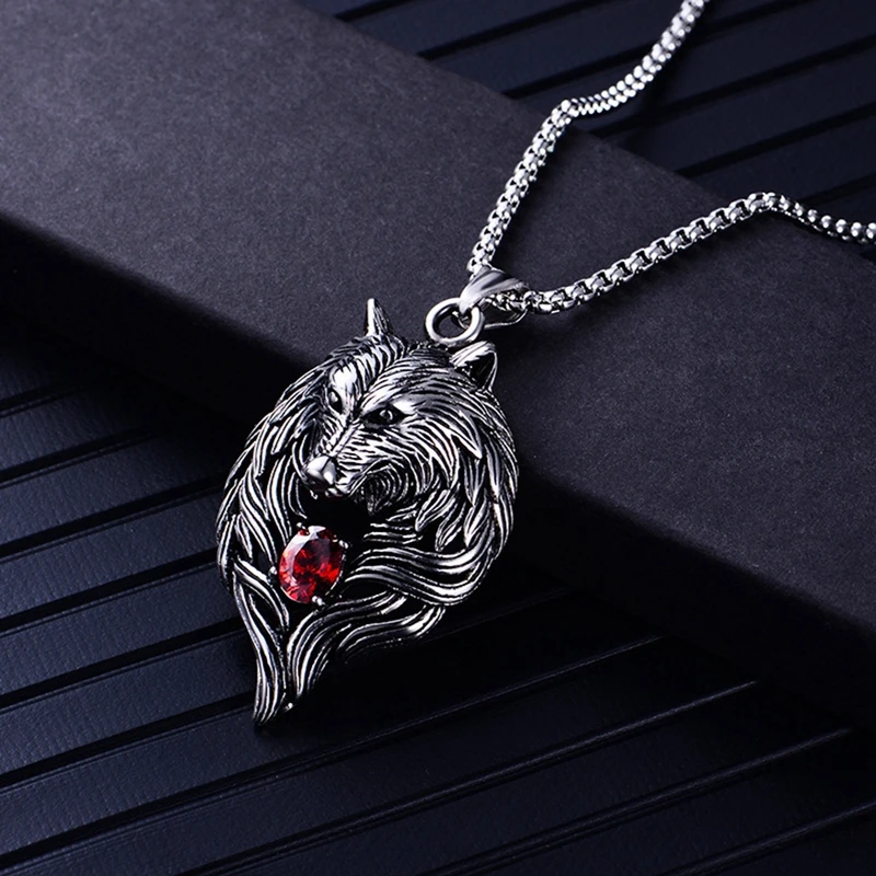 

Retro Style Wolf Head Pendant Stainless Steel Chain Men's Wolf Tooth Necklace, Wolf Spirit Domineering Jewelry Gifts For Men