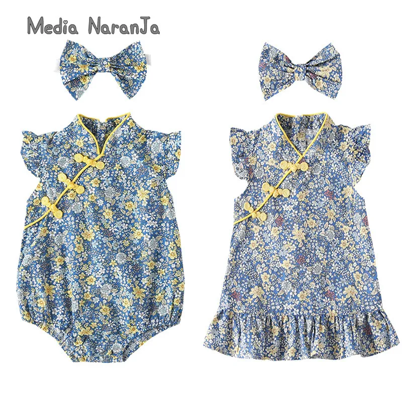 

Baby clothes summer dress cheongsam infant girl cotton princess bodysuit/dress photography props sister clothing