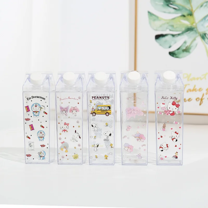 

Kawaii My Melody Cinnamoroll Kuromi Milk Carton Cup Summer Anime Sanrioed Transparent Large Capacity Portable Juice Box