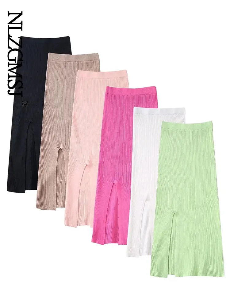 

Nlzgmsj 2022 Spring Autumn Knitted Skirts Women Vintage Split Elastic High Waist Long Skirt Slim Pencil Skirt Elegant Skirts