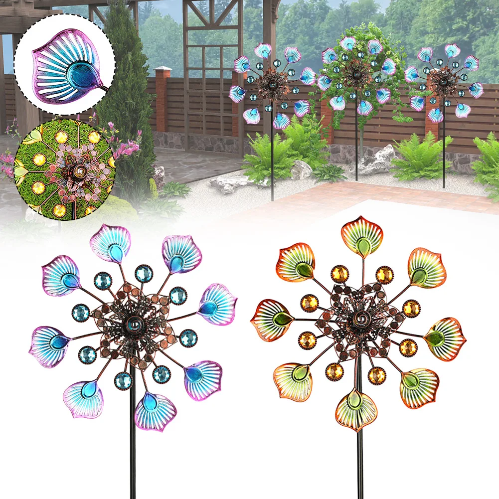 

3D Metal Windmill Colorful Peacock Tail Wind Spinner Outdoor Decorative Wind Catcher for Home Garden Yard Patio Backyard Decor