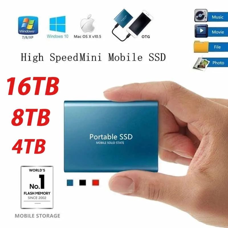 Portable SSD 16TB 256TB External Solid State Drive 2.5 Inch Mobile Data Storage Disks Electronics for PC Laptops Android Phone