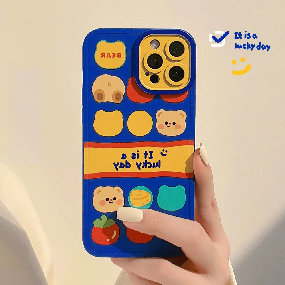 

Painted cartoon, Klein Blue Round Bear Phone Case For iphone 14 13 12 11 Pro Max X XR XSMAX 7 8 Plus SE TPU Case Cover