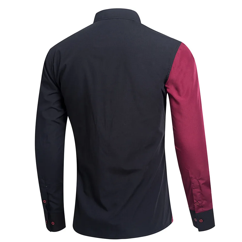 Men's Long Sleeve Contrast Color Casual Men's Shirts Men's Shirt Splicing  Fashion Standard-fit Button Down Shirts landuxiu