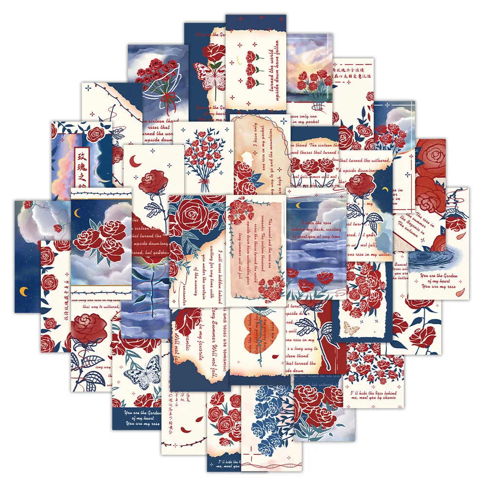 

10/30/60pcs Bookmark Rose Flower Stickers Aesthetic Decals for Scrapbook Hand Phone Car Luggage Girl Gift Wall Decals Stiker Toy