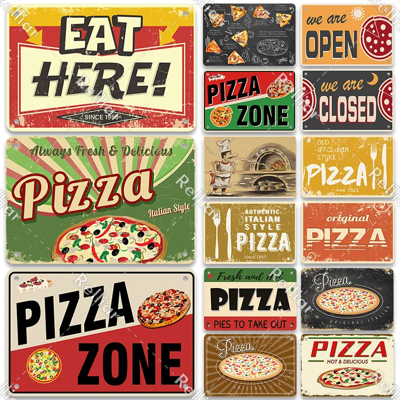 

Pizza Retro Metal Tin Sign Home Restaurant Decor Plate Soul Art Painting Wall Plaque Indoor Outdoor Ornament Poster