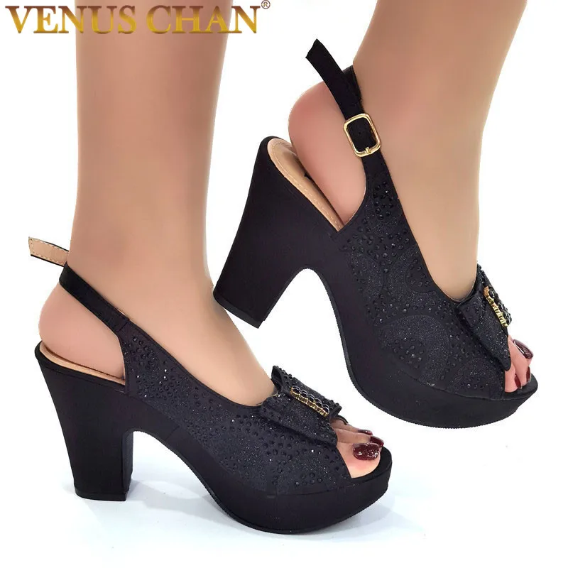 

Venus Chan Designer Black Heels Women Sandals Summer 2022 Platform High Heel Fashion Floral Rhinestone Wedding Party Women Shoes