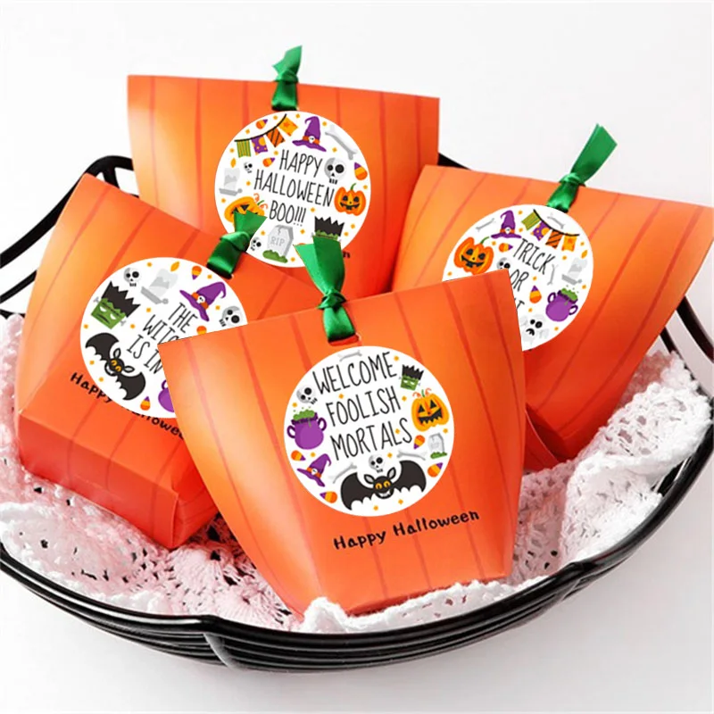 500Pcs 1-inch Halloween Themed Stickers Paper Cups Waterproof Happy Pumpkin Party Decor Supplies