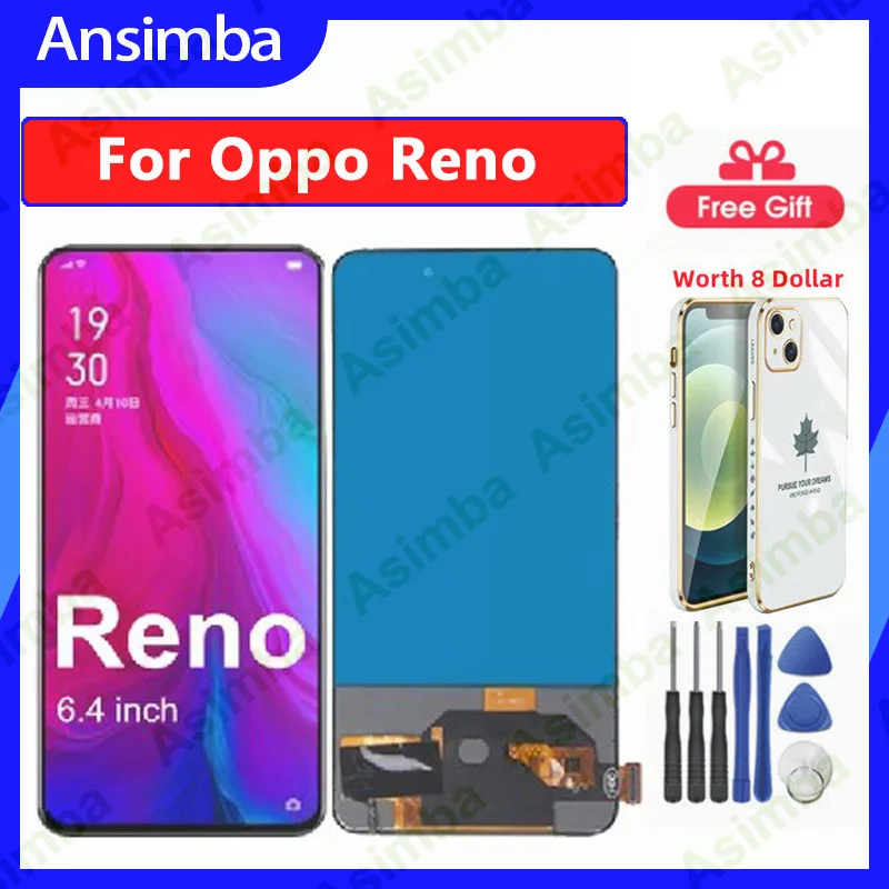 

【Free Phone Case】Ansimba TFT 6.4 LCD For Oppo Reno LCD Display Screen Touch Panel Screen Digitizer For OPPO Reno Display Sensor