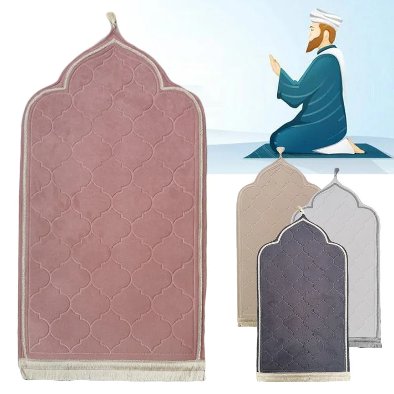 

Islamic Muslim Prayer Mat Ramadan Flannel Carpet Worship Kneel Embossing Floor Carpets Non-slip Soft Portable Travel Prayer Rug