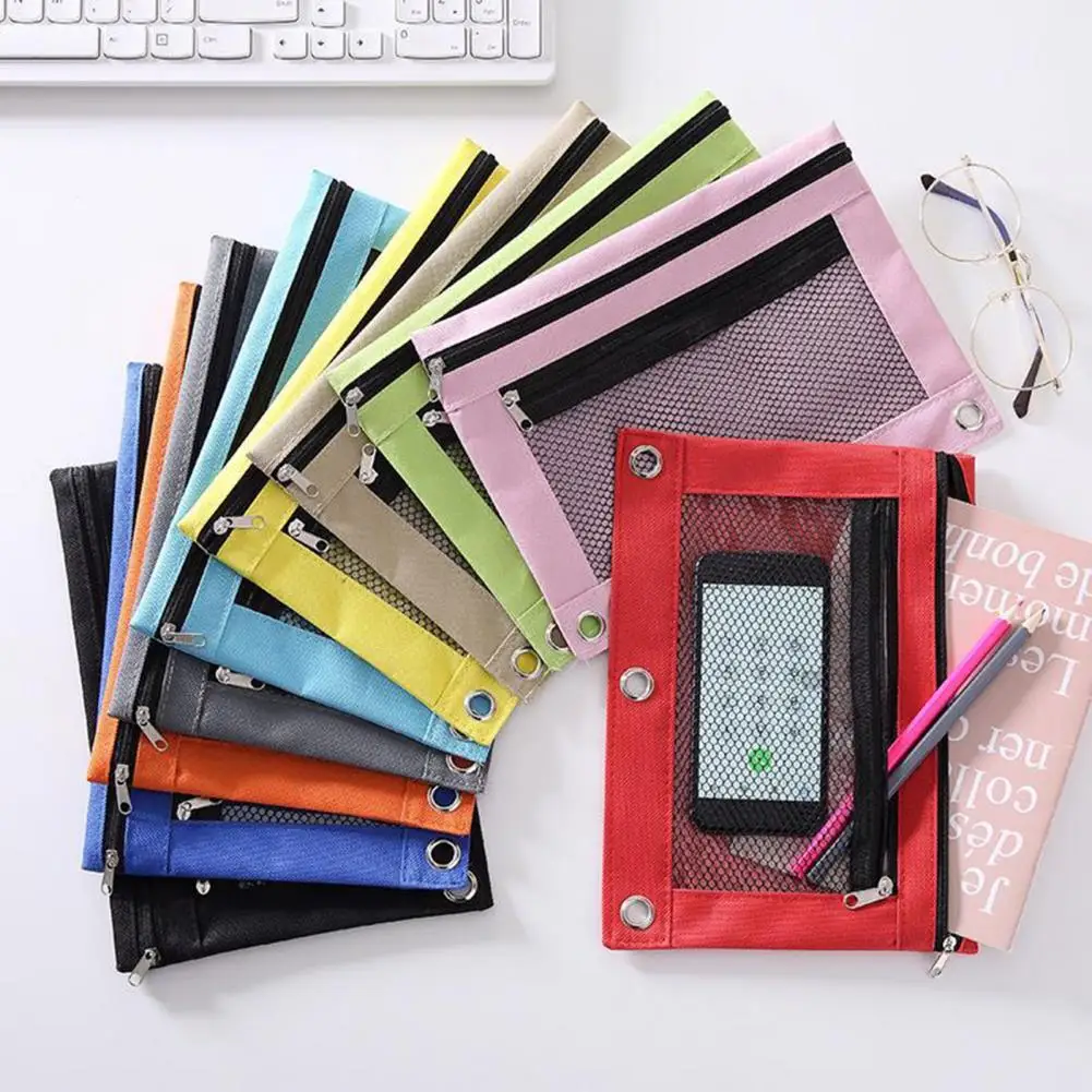 Pouch 3 Ring Binders Ample Storage Easy To Carry Mesh Design Large Capacity File Ho