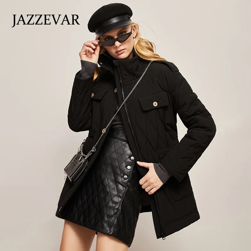 JAZZEVAR 2022 Autumn Winter New Vintage Fashion Cotton Down Jacket Diamond Long Casual Women's Coat