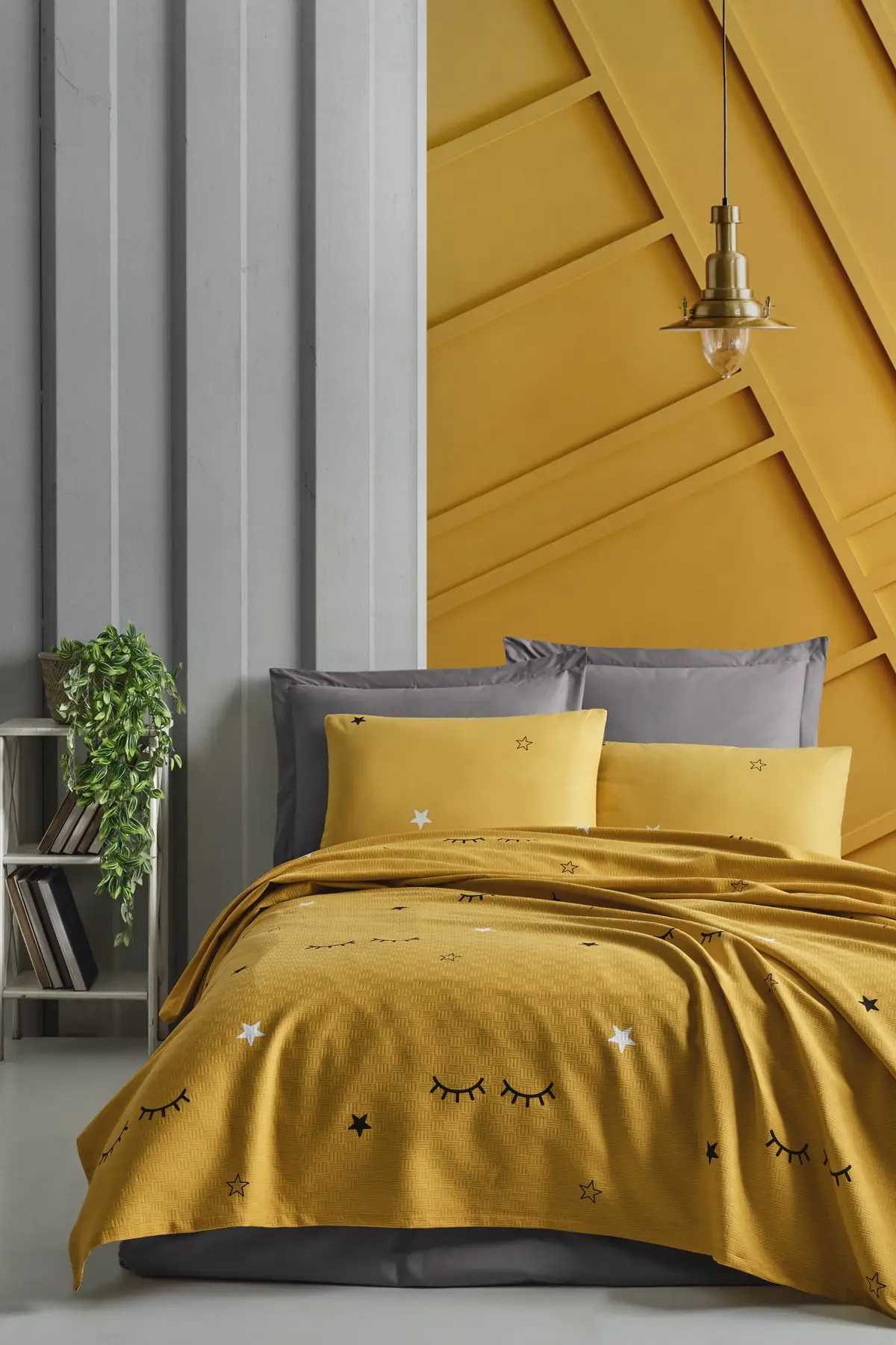 

2021 PIQUE Set Turkish Cotton With Pillowcase Bedspread Sets Bed Linen Sheet Modern For Summer King Size Duvet Cover Yellow