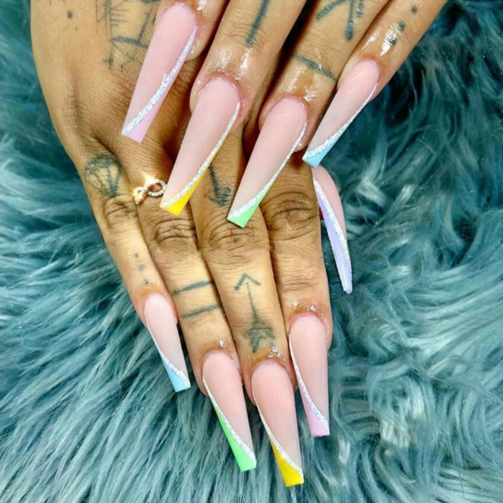 24 шт. накладные ногти с длинными гробными бабочками носимые французскими