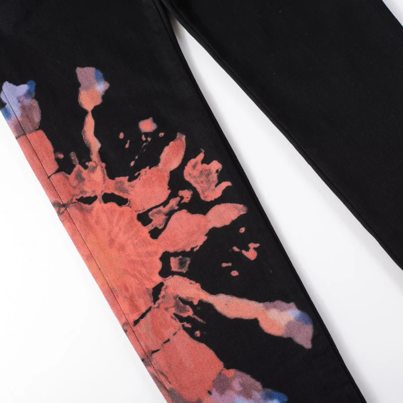 High Street Fashion Men Jeans Black Elastic Stretch Skinny Fit Printed Jeans Men Painted Designer Hip Hop Brand Pants Hombre