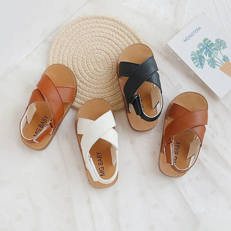 Unishuni Toddler Girls Boys Leather Sandals Infant Children’s Shoes Kids Summer Beach Shoes Basic Cross-Tied Strappy Sandal 2023