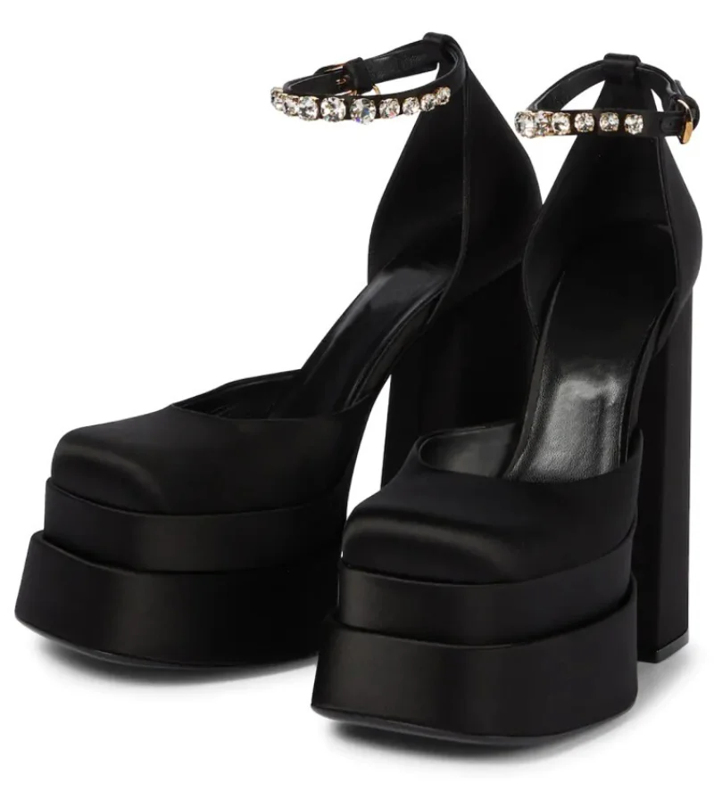 2023 Fashion Fashion Solid Color Square Head Double Waterproof Platform Thick Heel Sexy Single Shoe Cover LLWY-9631