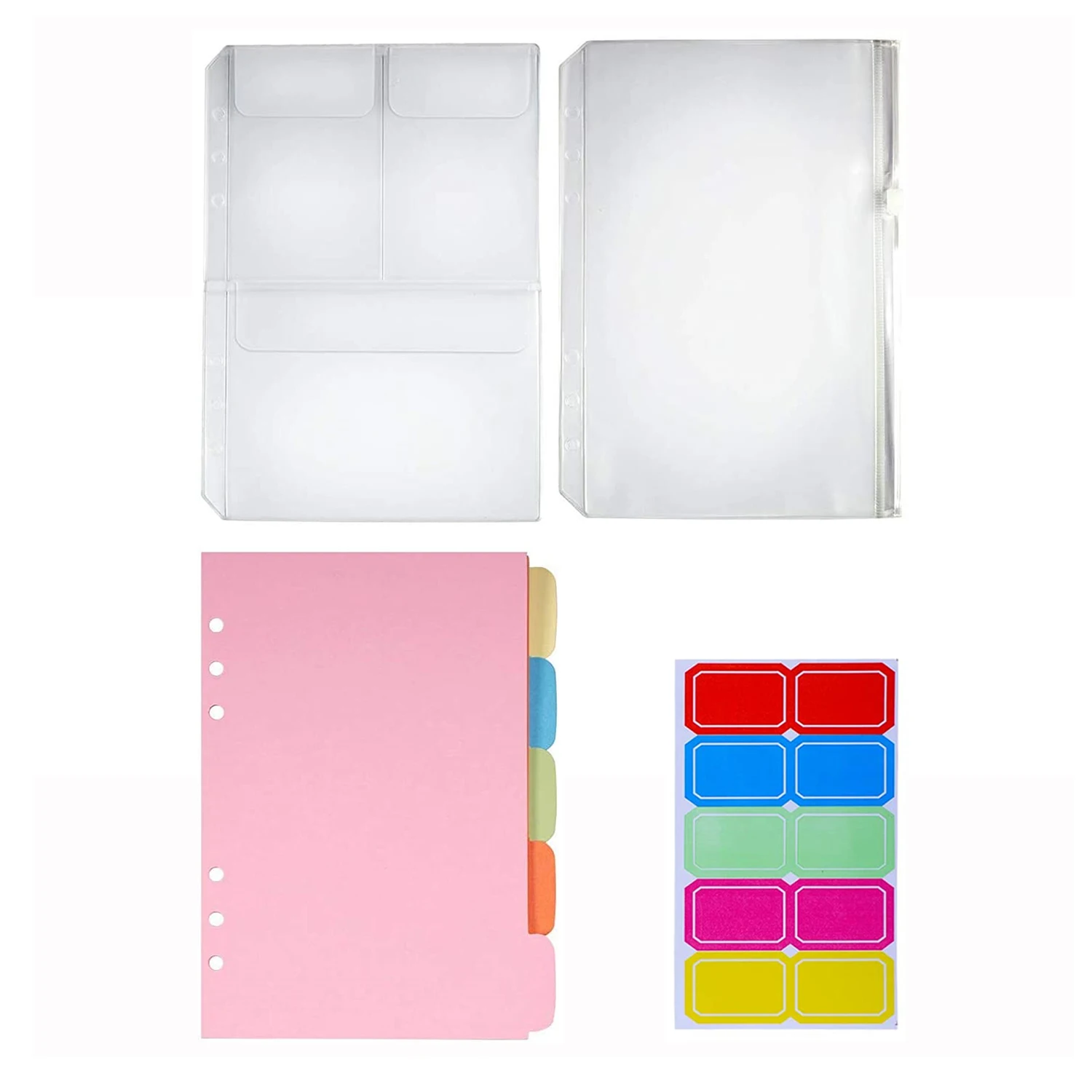 

A5 Dividers Index Classified Lables 5 Color Accessories for 6 Hole Binder Include 1 Index Table + 1 Zipper Pouch + 1 Card Pouch