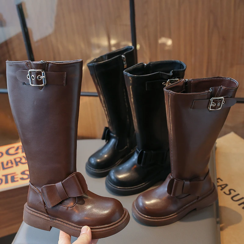 

2023 Winter New Korean Girls' High Sleeve Boots with Cotton for Children, Warm and Fashionable Long Boots, Bow Tie Fashion Boots