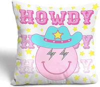 preppy room decor aesthetic pink cover pillowcase cute howdy smiley face throw pillow case funky room decor college teen girls