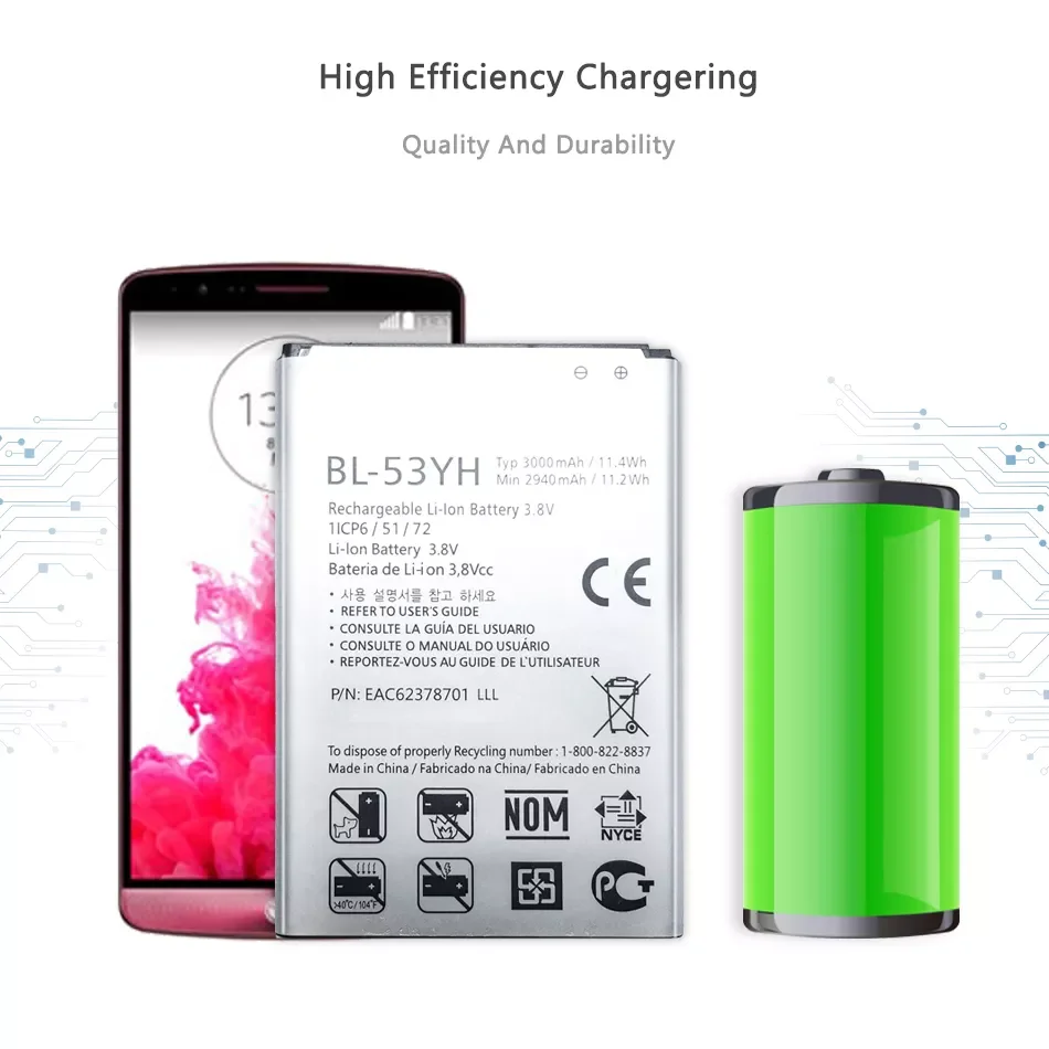

BL-53YH BL53YH Battery for LG G3 D858 D855 D857 D859 D850 F400 F460 F470 F400L D830 D851 VS985 BL 53YH Bateria