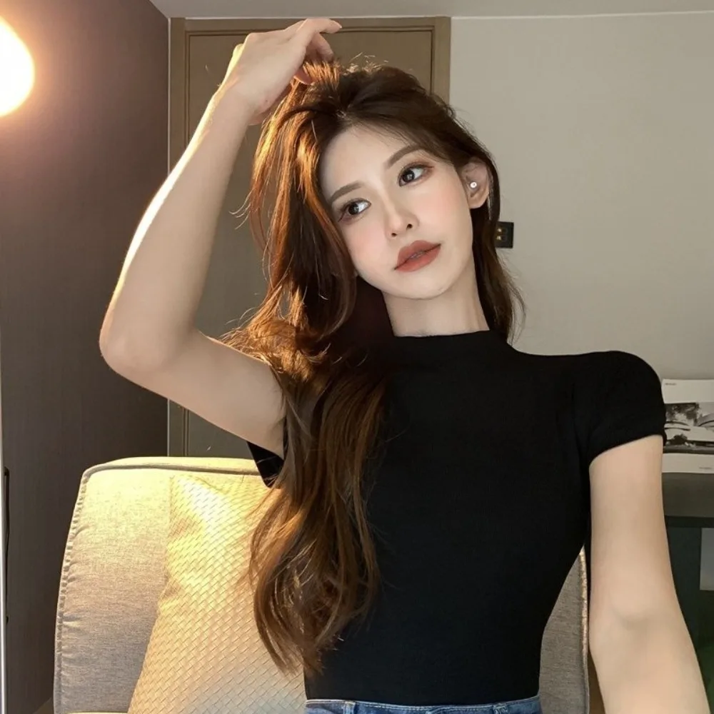 Модные футболки с короткими рукавами Milk Shreds однотонные женские топы круглым