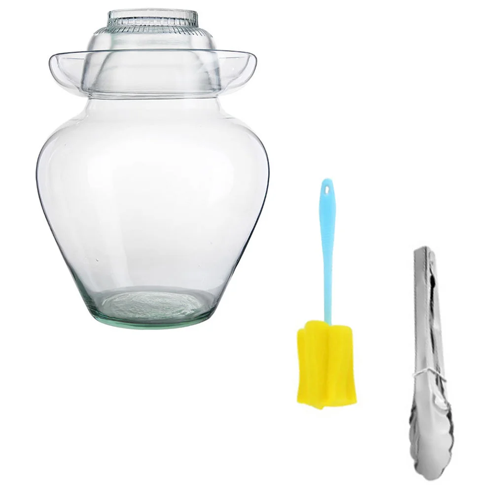 

Traditional Chinese Transparent Pickling Glass Pot with Water Seal Airlock Lid