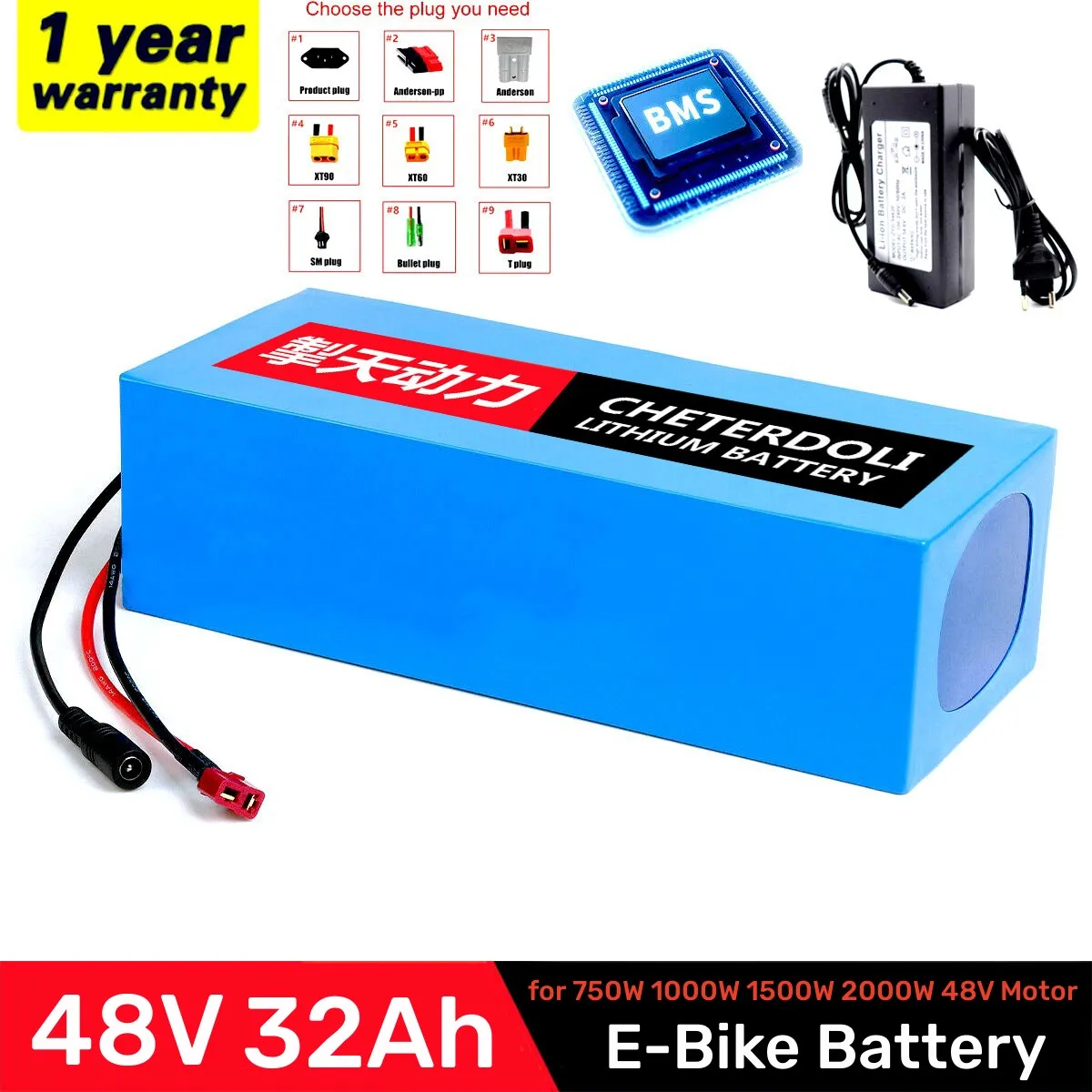 

Aleaivy 48V 32ah 1500W Electric Bike Battery 48V 20ah 24ah 18ah 15ah 18650 Lithium Batteries for 54.6v750W 1000W Ebike Motor