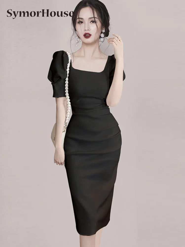 

Женское офисное платье-карандаш с пышными рукавами, элегантное простое базовое платье-футляр, модное облегающее Повседневное платье для работы, лето 2023