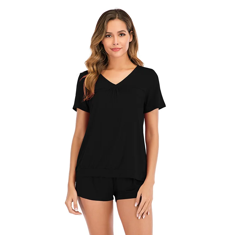 2023 New Style Women's Two-Piece Pajama Suit, Summer Simple Short Sleeve Shorts Modal Home and Sports Clothes,Leisure Nightwear