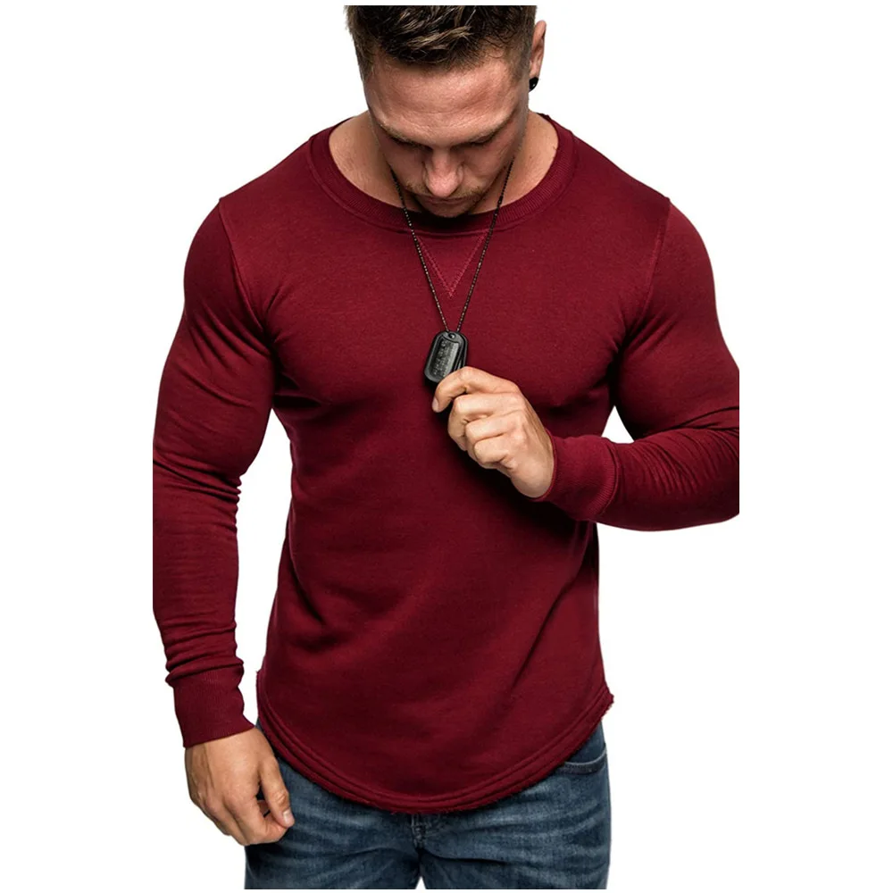 

MRMT 2023 Brand New Men's Solid Color Round Neck Long Sleeve Stitching Personality European American Style Long T-Shirt