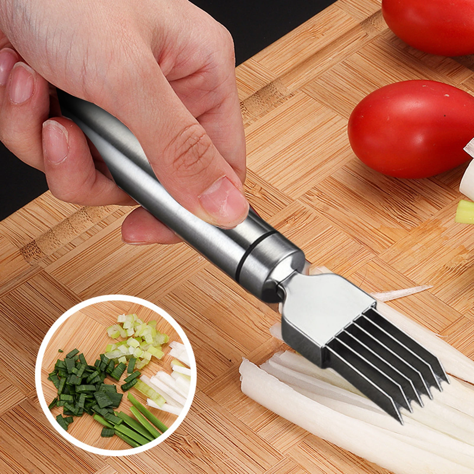 

Kitchen Green Onion Slicer Stainless Steel Scallion Cutter Vegetable Onion Garlic Cutter Kitchen Tool Manual Green Onion Cutter
