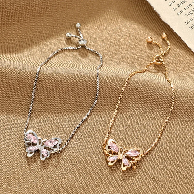 

Sweet Shining Zircon Butterfly Bracelet for Women ECG Silver Color Heartbeat Pendant Chain Bling Bracelet Statement jewelry Gift