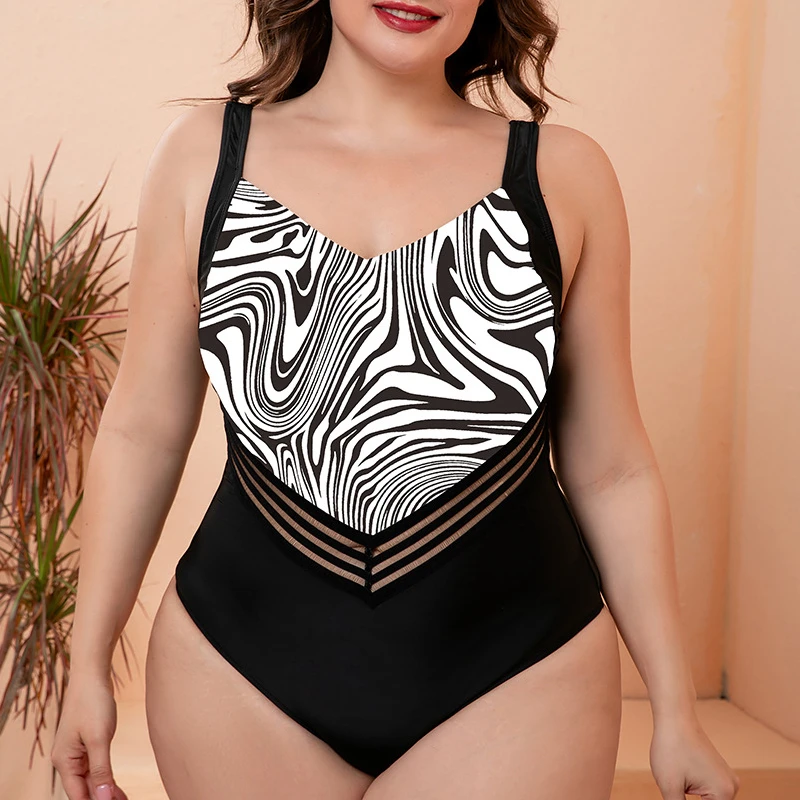 

One Piece Bathing Suit Plus Size Striped Swimsuit for Women with Tummy Control High Waist Bikini