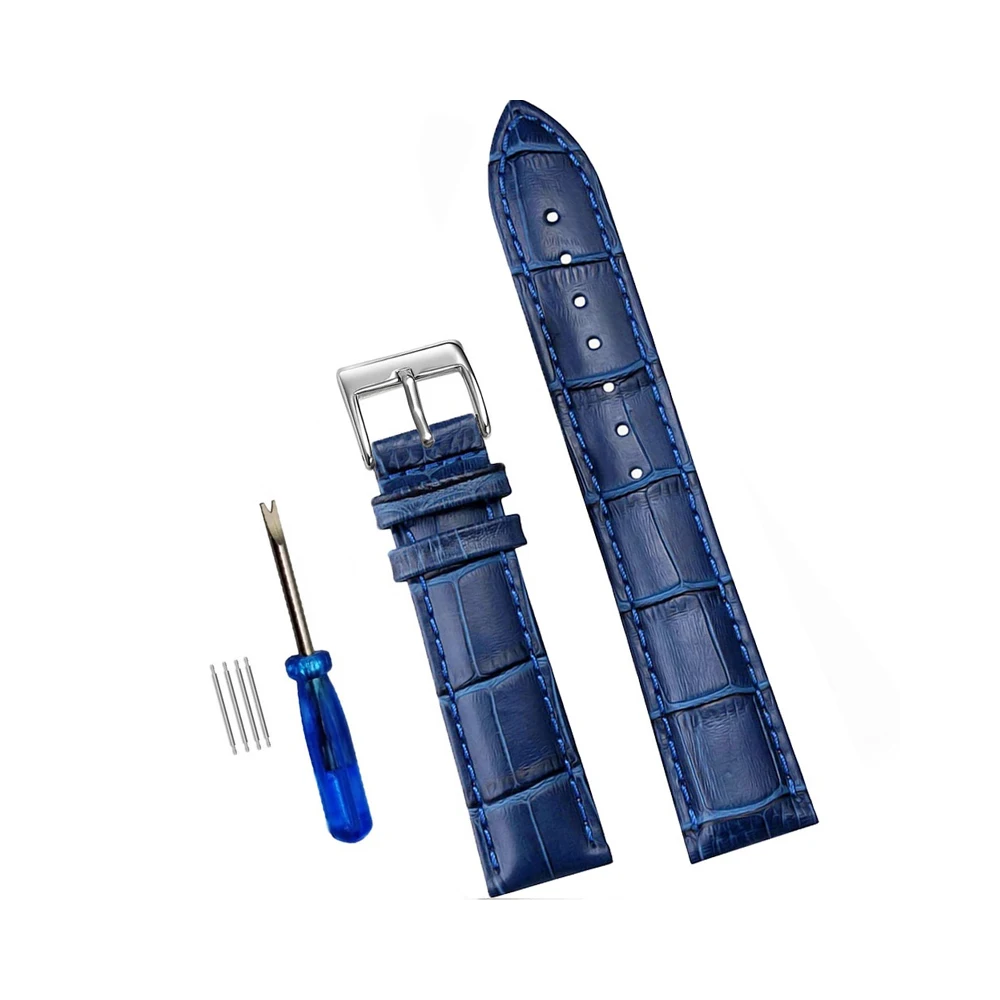 18mm Watch Band Genuine Leather Pink Watchband 20mm 22mm Steel Pin Buckle Blue Watch Strap 24mm Wrist Belt Watch Accessory+Tools