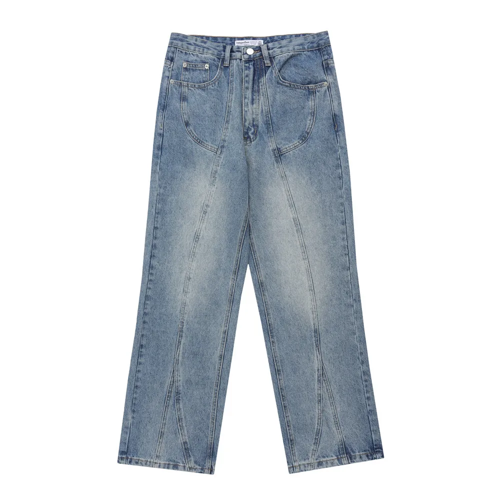 2023 Denim Pants Men Streetwear Patchwork Retro Vintage Blue Denim Pants Jeans HipHip Casual Joggers Trousers Jeans Cotton