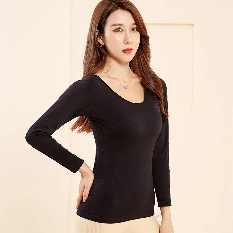 Woman Thermal Underwear Long Sleeve Thermal Shirts Fleece Lined Top Cami Tank Camisoles Base Layer Sexy Winter Bottoming Shirt