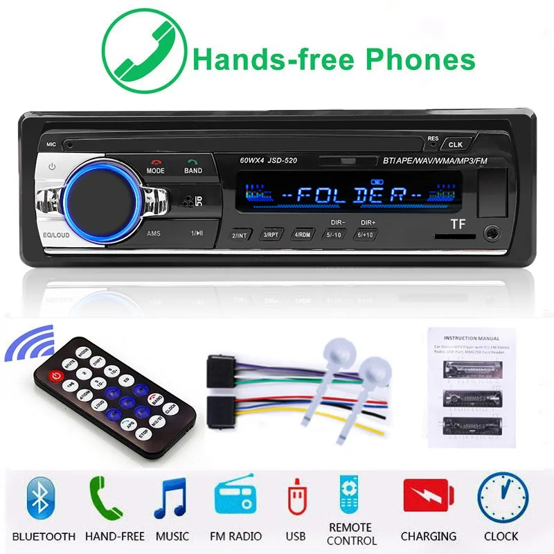 

Автомагнитола JSD 520, 12 В, 1 Din, Bluetooth, Fm, Aux