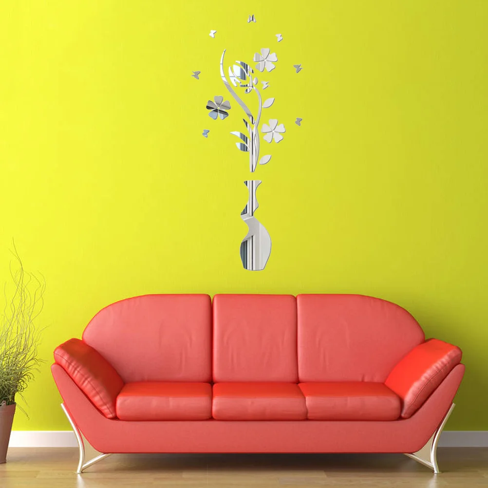 

Wall Stickers Mirror Decals Sticker Decor 3D Vaseacrylic Flower Removableliving Room Decal Flowers Decorations Backdrop Family