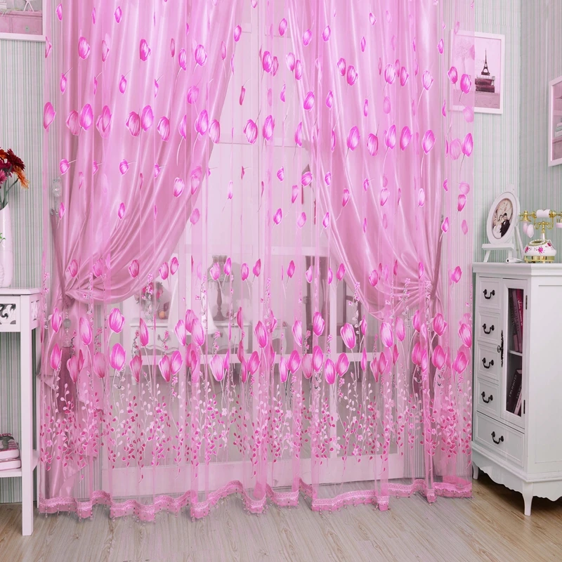 

200*100 CM Modern Tulle Curtains Purple Curtains Children Bedroom Door Short Kitchen Window Curtains Kids Drape